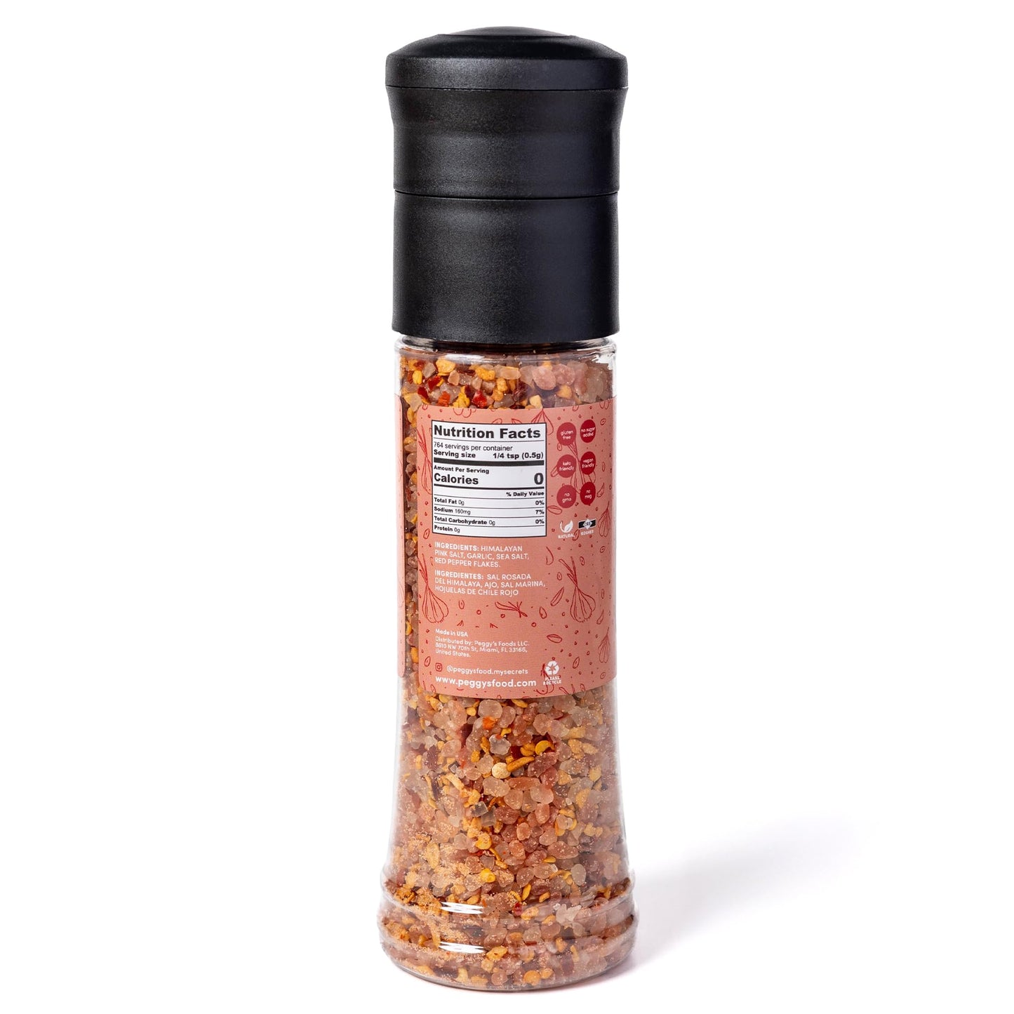 My Secrets Peggy’s Food Crazy Salt Himalayan Pink Salt - Fine Grain Gourmet Seasoning with Sea Salt, Garlic and Red Pepper Flakes, Natural Salt Mix for Cooking, Seasoning, Grilling, Baking, Table Use, No Additives, Premium Flavor, 13.5 oz