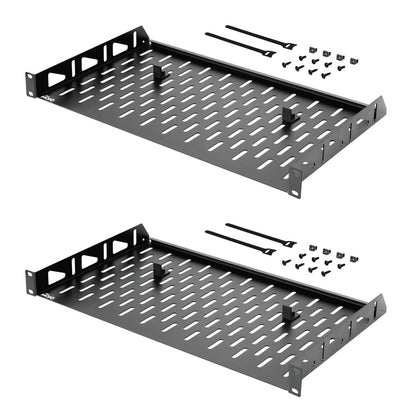 Tecmojo 1U Rack Shelf,19 inch Rack Shelf 10 inch Depth,Rack Mount Shelf with Anti-Slip Stops,Server Rack Shelf and Network Shelf for 19 in Equipments, 55lbs Capacity of Vented 1U Shelf,No Lip(2 Pack)