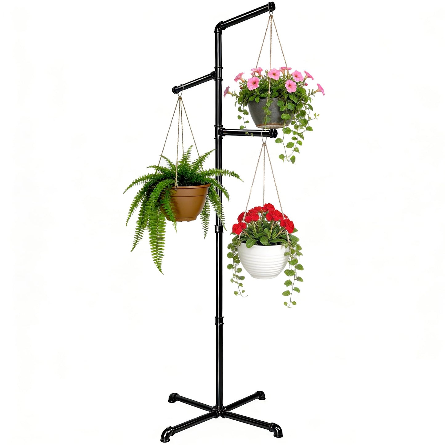Hjarta Hanging Plant Stand Indoor with 3 Bars, 60 Inch Hanging Basket Stand, Plant Hanger Stand for Balcony, Bedroom, Living Room, Garden