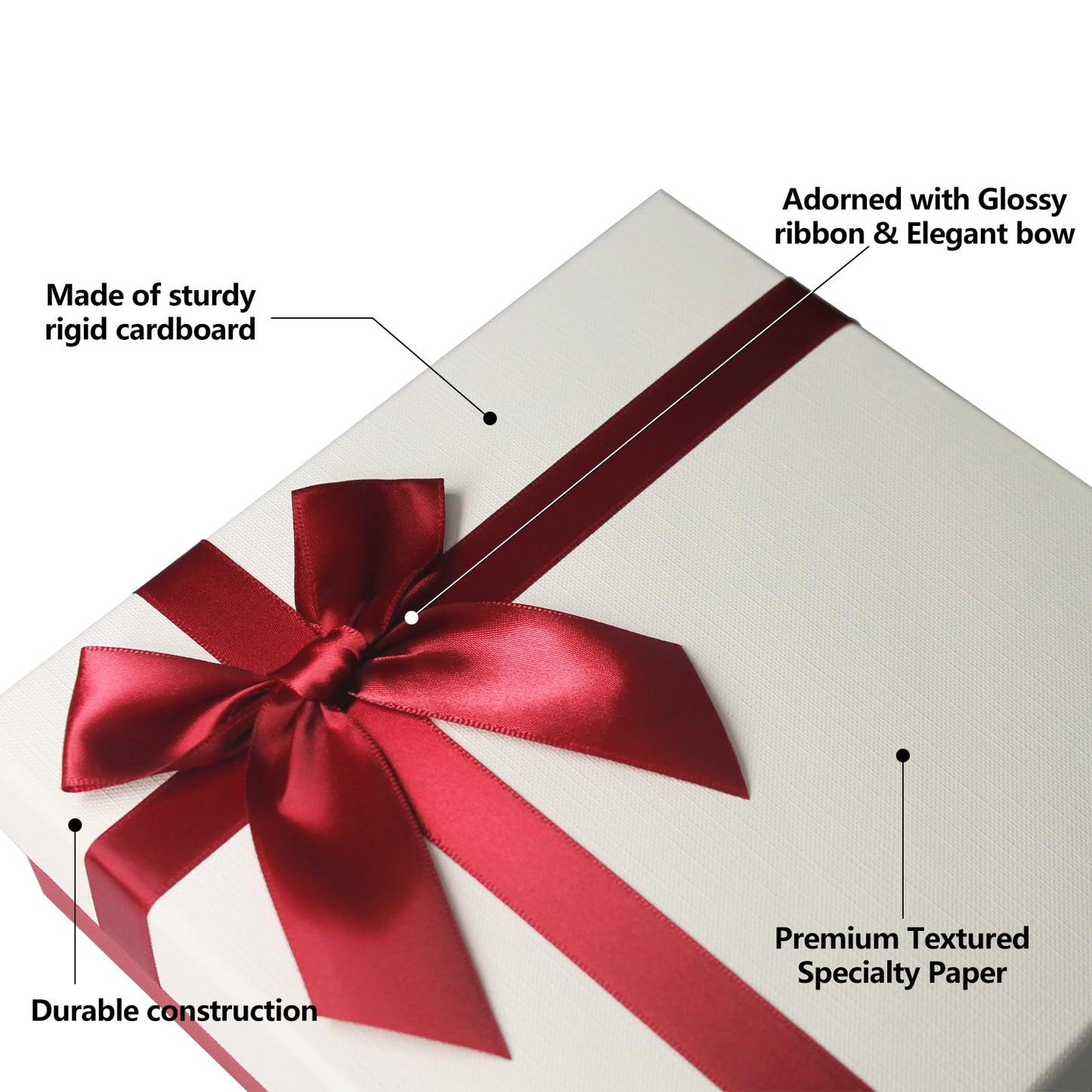 Giftilious Gift Box for Presents – A Set of 4 Elegant Gift Boxes with Lids, Luxury Textured Finish & Satin Ribbon, Ideal Gift Box for Mother's Day, Ready to Gift – No Assembly Required