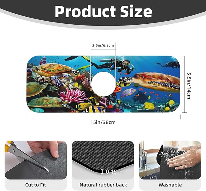 Marine turtle Kitchen sink faucet pad, strong water absorption, anti slip