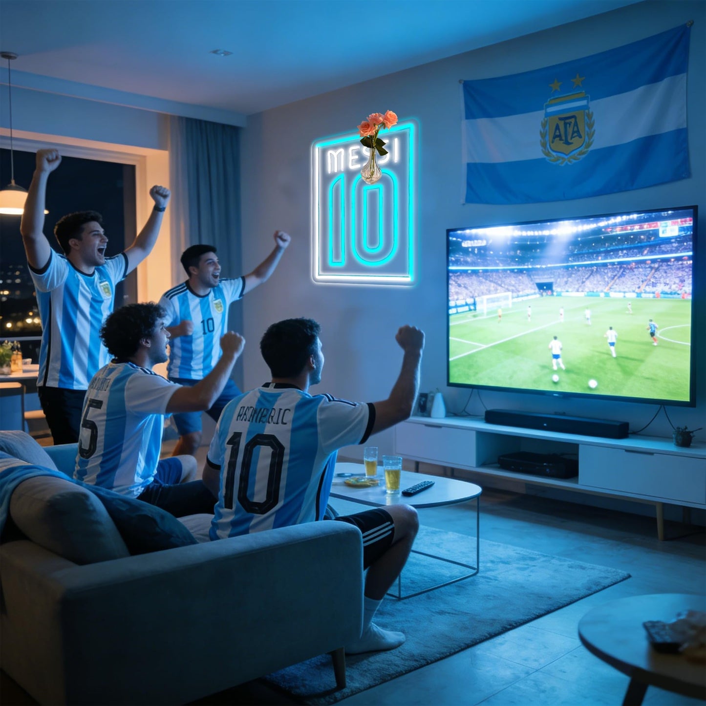 Number 10 Soccer Neon Sign, Cool Dimmable Light Up Argentina Soccer Star Hanging USB Powered for Wall Decor, Man Cave, Bedroom, Bar, Game Room, Garage Deco, Birthday Christmas Merch Gift for Boys Fans (Messy)