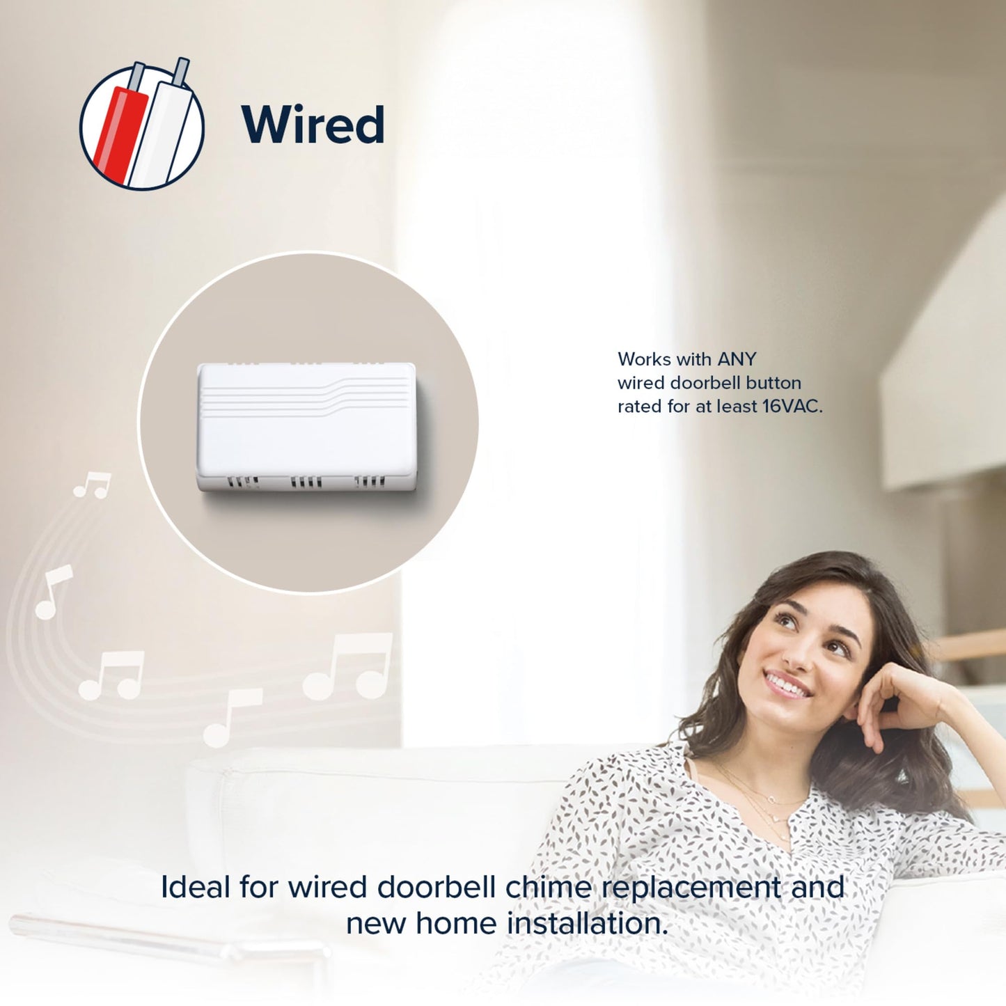 Heath Zenith Wired Mechanical Doorbell Chime, White, Plastic, Wired, 2 Tunes, Vertical, Horizontal, 80 dB, Button Not Included