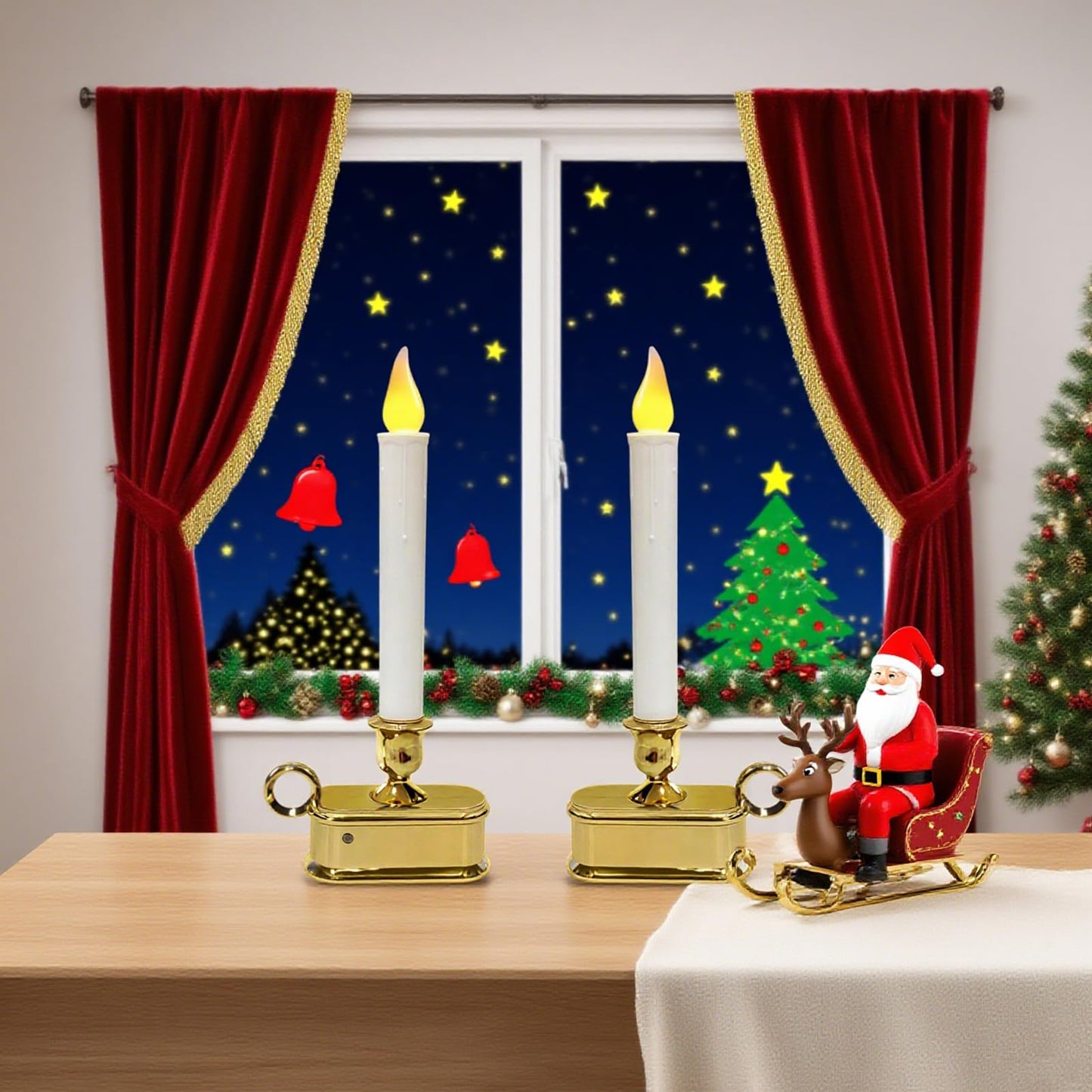 CHYSUPER 4Pack Dusk to Dawn Window Candles Battery Operated, Flameless LED Candles with Light Sensor & 3 Modes, Realistic Flickering Flame for Christmas Holiday Decor