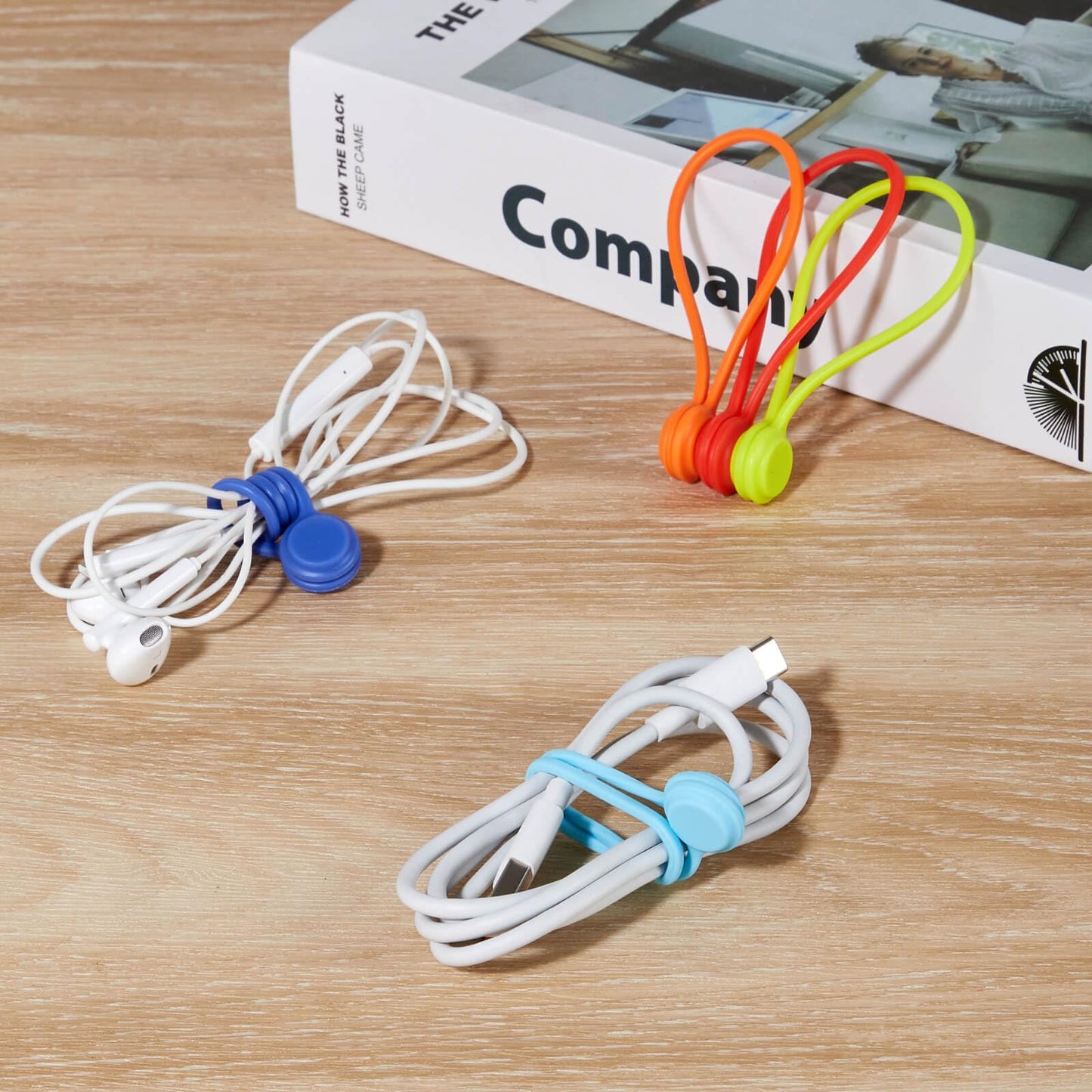 Magnetic Cable Ties 10 PCS Reusable Cable Organizers Earbuds Cords USB Cable Manager Keeper Wrap Ties Straps Bookmark Clips Whiteboard Noticeboard Fridge Magnets for Office, School, Home Organization