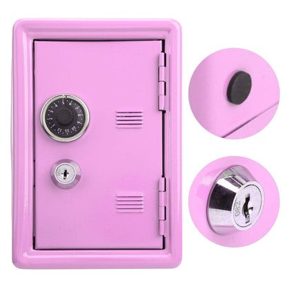 Kid's Bank Locker Safe, Metal Kids Safe Money Bank with Single Digit Combination Lock and Key, Built in Pullable Change Storage Box, 7.1x4.7x3.9 Inch Piggy Bank for Kids Birthday Gift(Pink)
