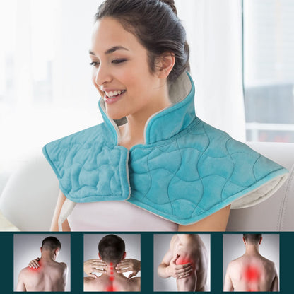 GOQOTOMO Full Weighted Electric Heating Pad for Back/Waist/Abdomen/Shoulder/Neck Pain and Cramps Relief - 2.3 lb Weighted with Auto-Shut Hot Heated Pad(12 * 24", LB002) Blue&White Grid