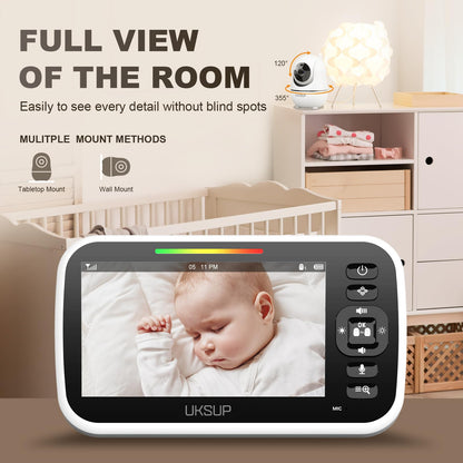 UKSUP Baby Monitor with Camera and Audio- Video Baby Monitor with 960ft Long Range, Remote Pan-Tilt-Zoom, Night Vision, Temperature Sensor, 2-Way Talk, 8 Lullabies, 30-Hour Battery & No WiFi