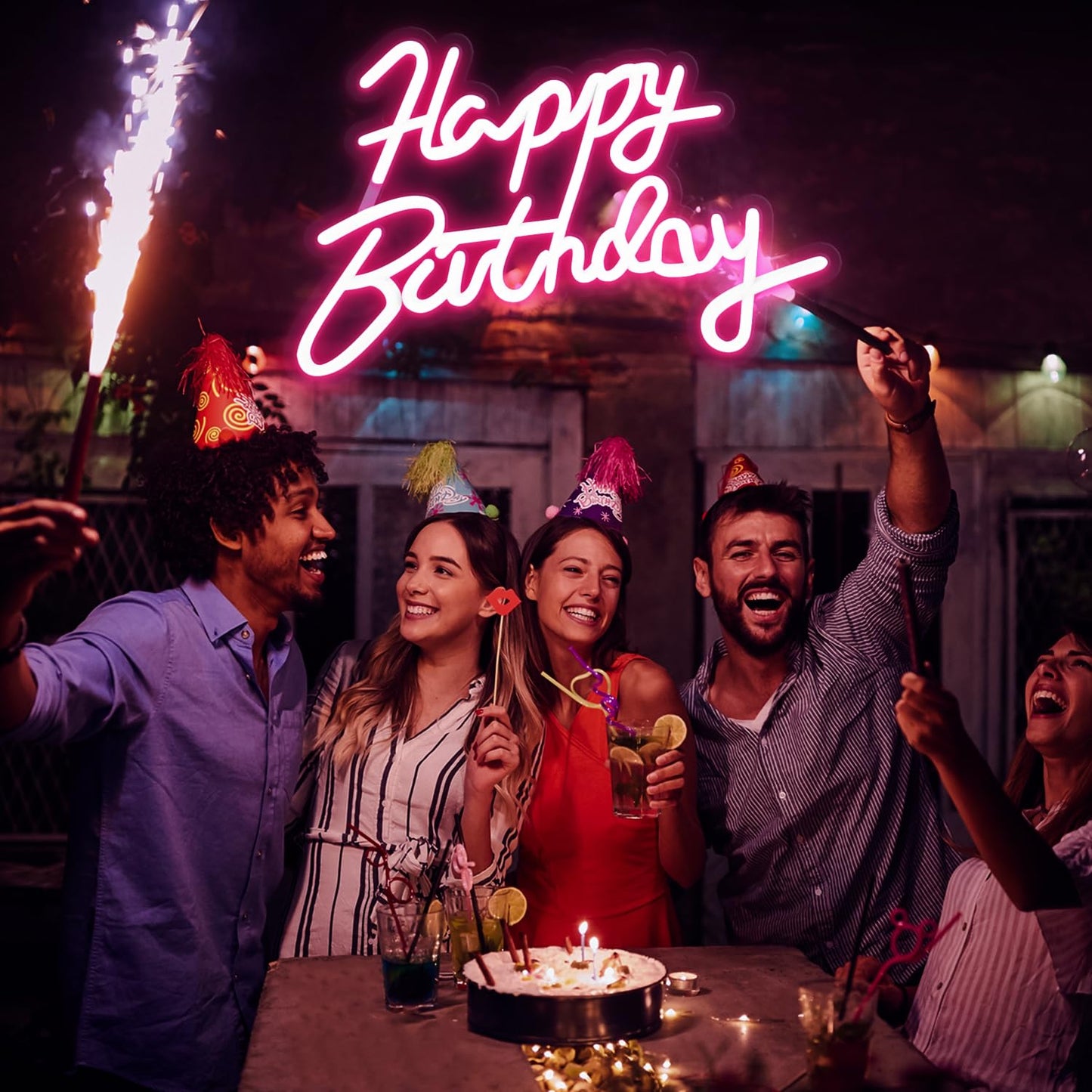 Miootly Happy Birthday Neon Sign for Wall Party Decor, LED Happy Birthday Light up Sign for Backdrop, 16"x 11" USB Powered 10 Brightness Settings Light up Signs Party Decorations Backdrop, Pink