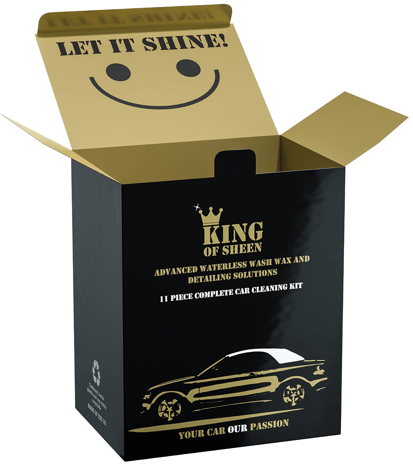 King of Sheen Waterless 11 Piece Car Cleaning Kit, to Clean Your Entire Vehicle to a showroom Standard. Ideal Car Gift Set for the Car Enthusiast.