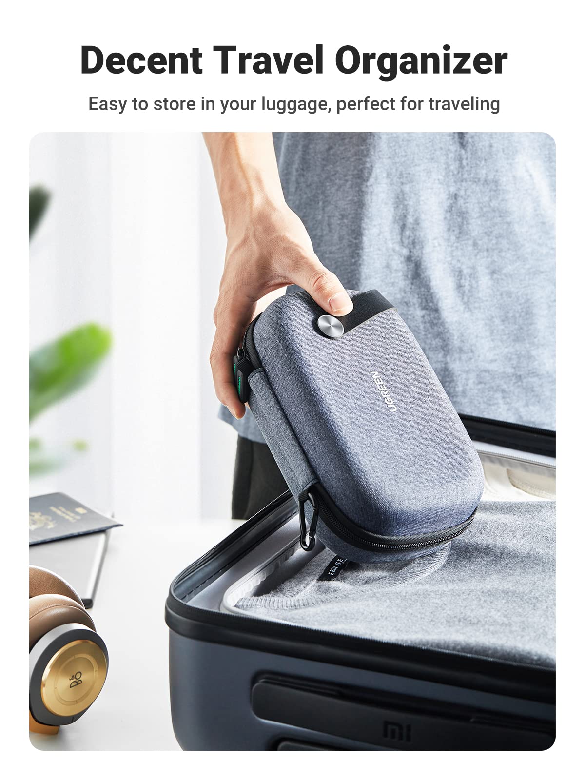 UGREEN Electronic Organizer Travel Case Pouch Bag Accessories Portable Waterproof Storage Bag Travel Essentials with Cable USB Flash Drive Charger External Battery Memory Card, Space Grey
