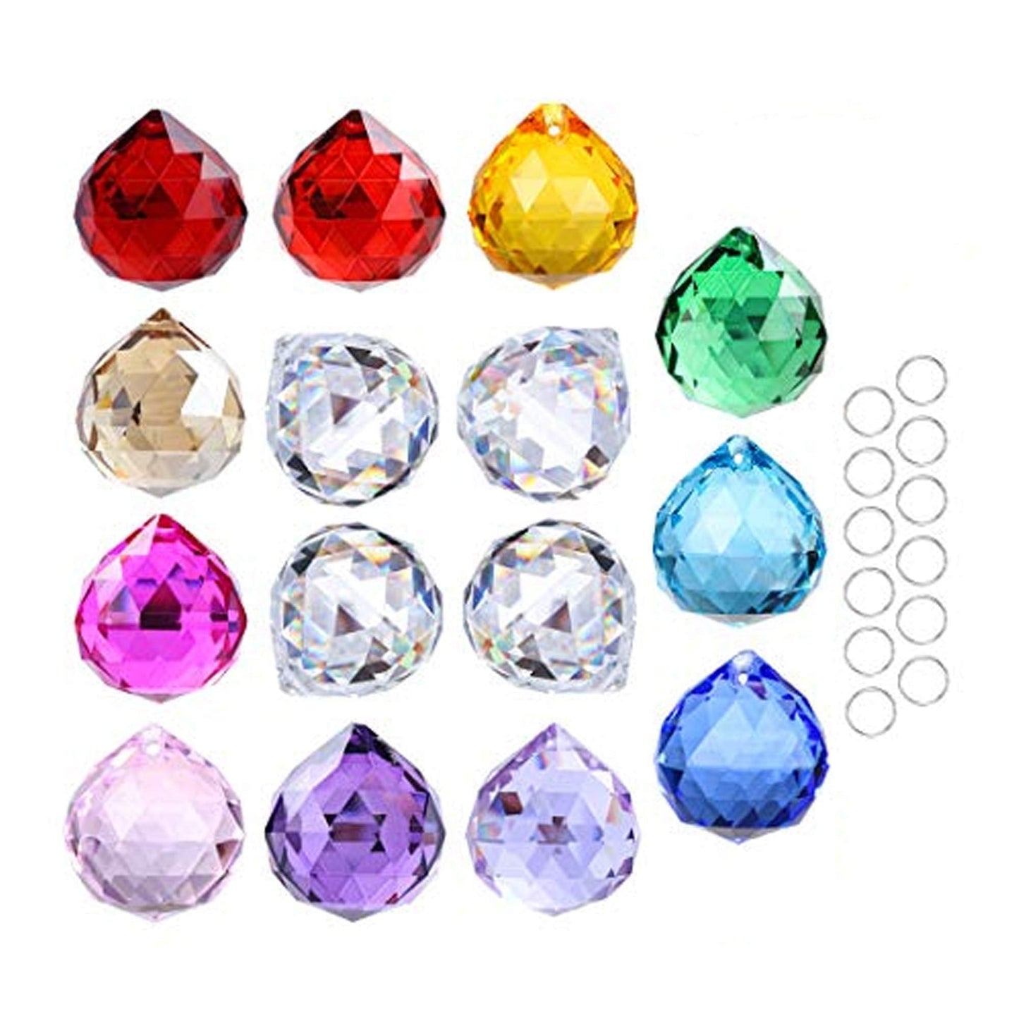 HDCRYSTALGIFTS 15pcs Crystal Ball Prism 30mm Handmade Feng Shui Faceted Sun Catchers Rainbow Maker Suncatchers for Window Hanging,Glass Ball Ornaments for Christmas Tree (Multi-Color)