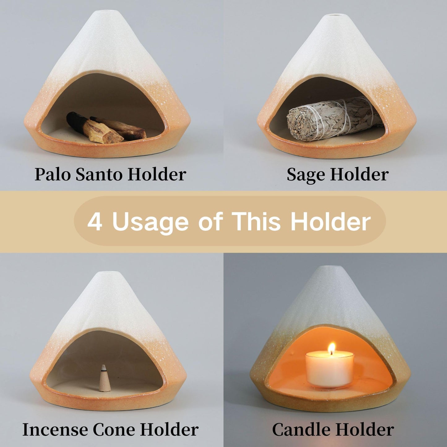Reyife Chiminea Palo Santo Holder Sage Burner, Ceramic Incense Holder for Burning Sage Smudge Sticks and Palo Santo, Smudge Bowl for Yoga, Meditation, and Energy Cleansing (Orange)
