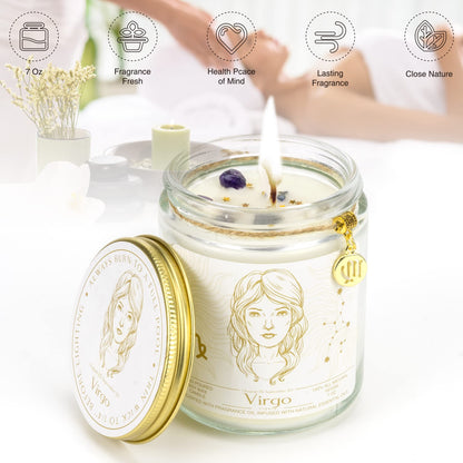 YTENTE Virgo Zodiac Sign Candles Gift, Zodiac Crystals Candle Jar,Astrology Lavender Scented Soy Stones Candles Best Friends Gifts for Women Men Sister Brother Funny Birthday Gift…