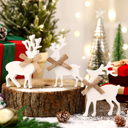 Redbaker 3 Pcs Reindeer Christmas Decorations Indoor Wooden Reindeer Cutouts Christmas Tiered Tray Decor White Rustic Block Sign for Xmas Winter Centerpieces Home Office Table Shelf Desk Mantel Decor