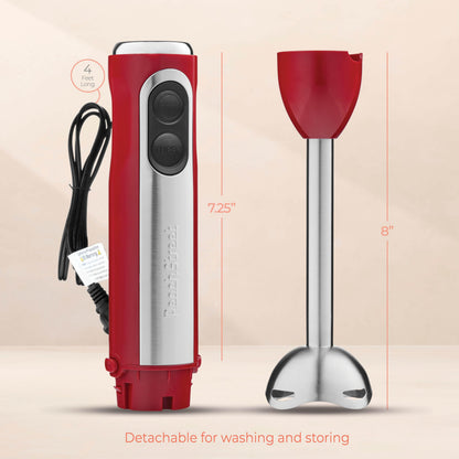 Powerful Immersion Blender, Electric Hand Blender 500 Watt with Turbo Mode, Detachable Base. Handheld Kitchen Gadget Blender Stick for Soup, Smoothie, Puree, Baby Food, 304 Stainless Steel Blades