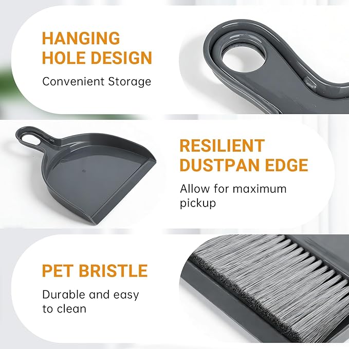 THINKLEARN 2PCS Small Dust Pan and Brush Set, Mini Broom and Dustpan Set