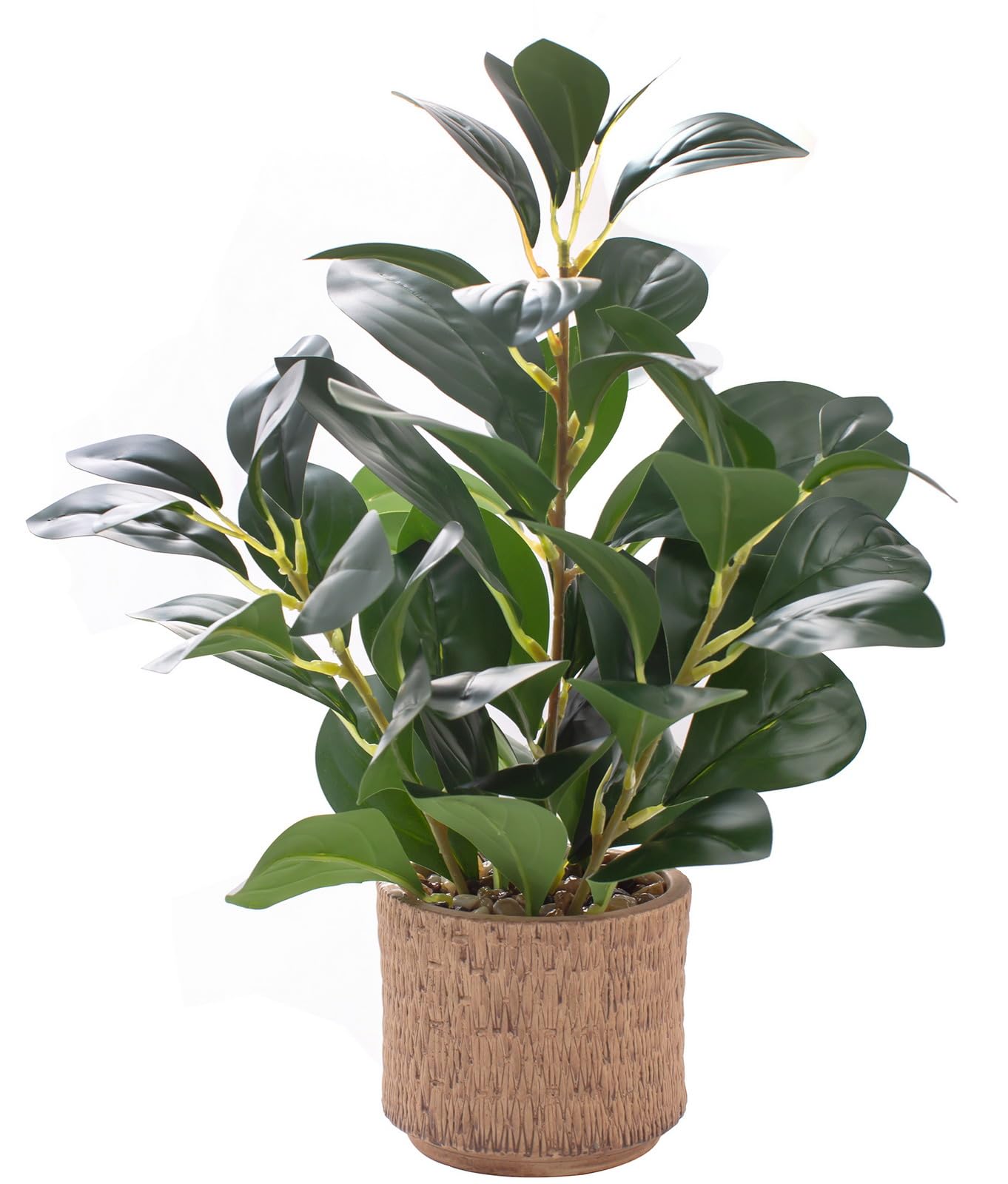 12.6" Fake Plants in Brown Ceramic Vase Real Looking and Touching Evergreen Ficus Leaf Faux Plant indoor for Book Shelf Bathroom Office Desk Kitchen Counter Bedroom Small Space Artificial Plant Decor