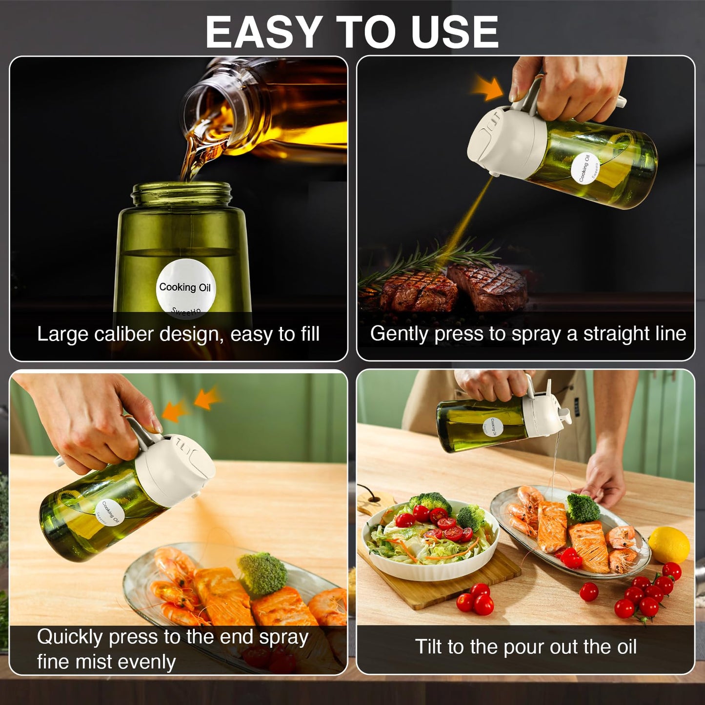 Oil Sprayer for Cooking, 2 In 1 Oil Dispenser and Oil Sprayer (Black+Dark Brown)