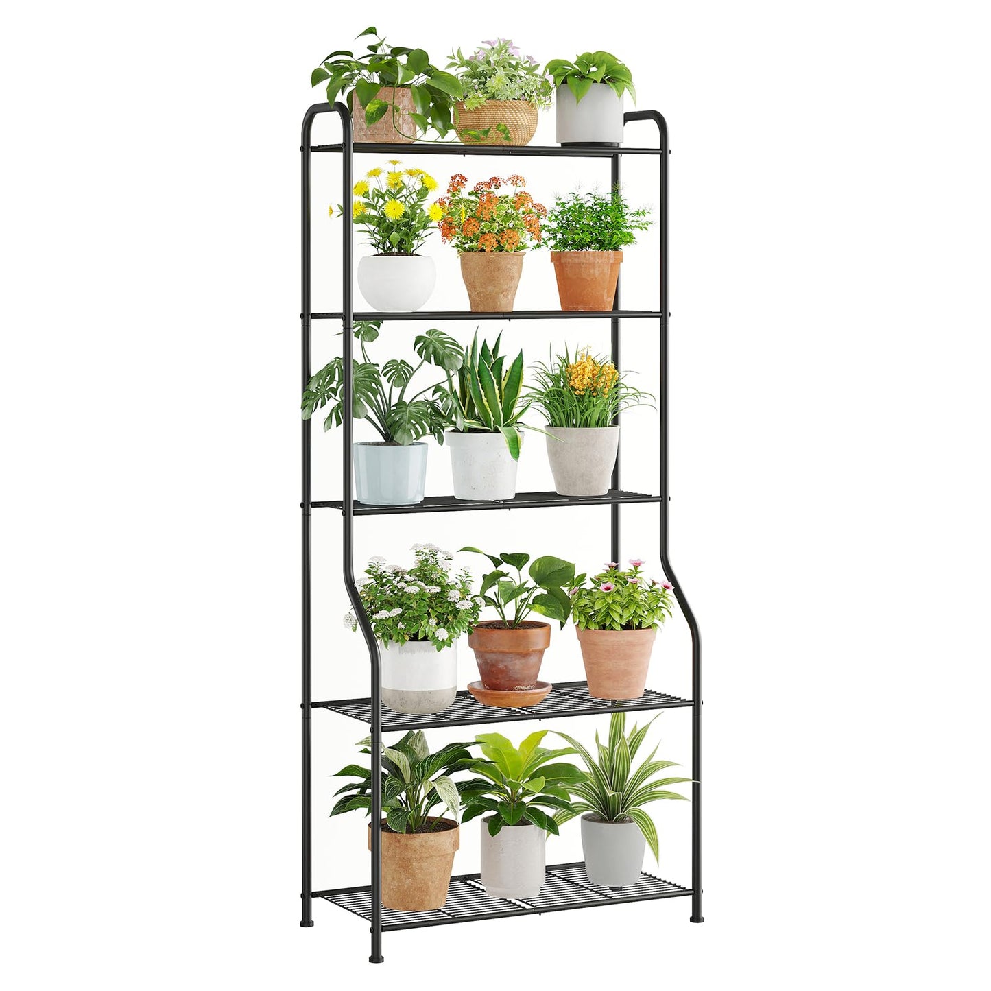 Wieghda 5-Tier Corner Plant Stand, Metal Black Flower Pot Rack, Indoor Outdoor Heavy Duty Shelf (Black, 5 Tier)