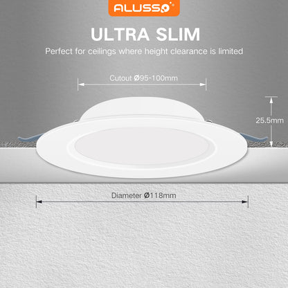 ALUSSO LED Downlights for Ceiling 6W Ultra Slim LED Recessed Ceiling Spot Lights 3000K Warm White IP44 Waterproof Spotlights Ceiling Lights for Bathroom Kitchen Living Room, 6 Pack