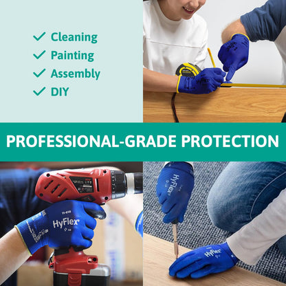 Ansell HyFlex 11-618 Mechanics Gloves, Abrasion-Resistant PU Coating Protective Gloves, Safety Gloves for Precision Handling, Touchscreen Compatible Blue Gloves, Ultra-Thin Work Gloves Large, 12 Pairs
