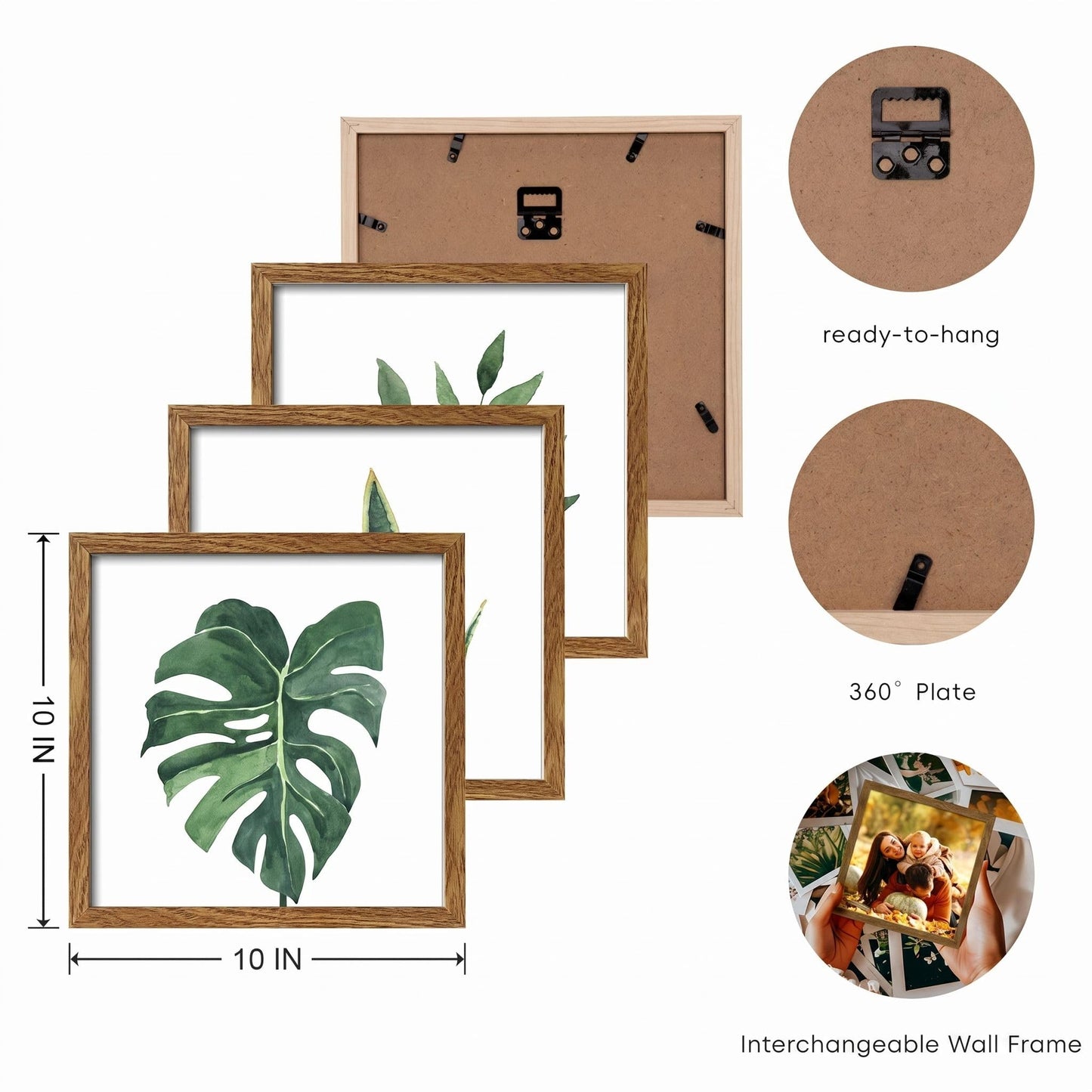 ArtbyHannah Framed Bathroom Wall Art Decor, 10x10 Inch 4 Pack Botanical Gallery Wall Frame Set Modern Farmhouse Sage Green Prints Artwork for Spa, Restroom, Bedroom, Office Decoration (Walnut)