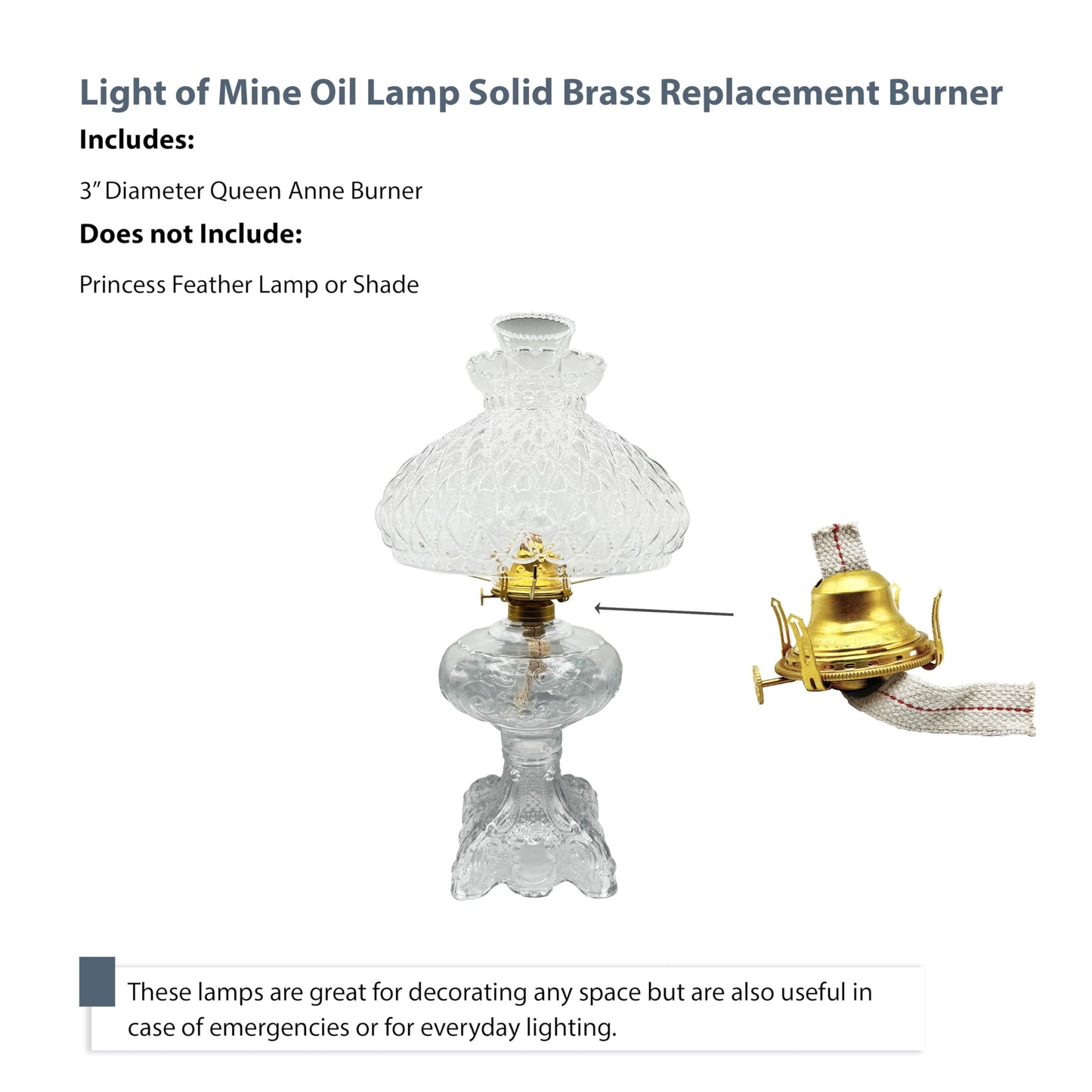 Light of Mine – Queen Anne Solid Brass Replacement Burner for Antique Hurricane Lamps (1 Pack) – Premium Oil Lamp Burner for Restoration & Custom Builds