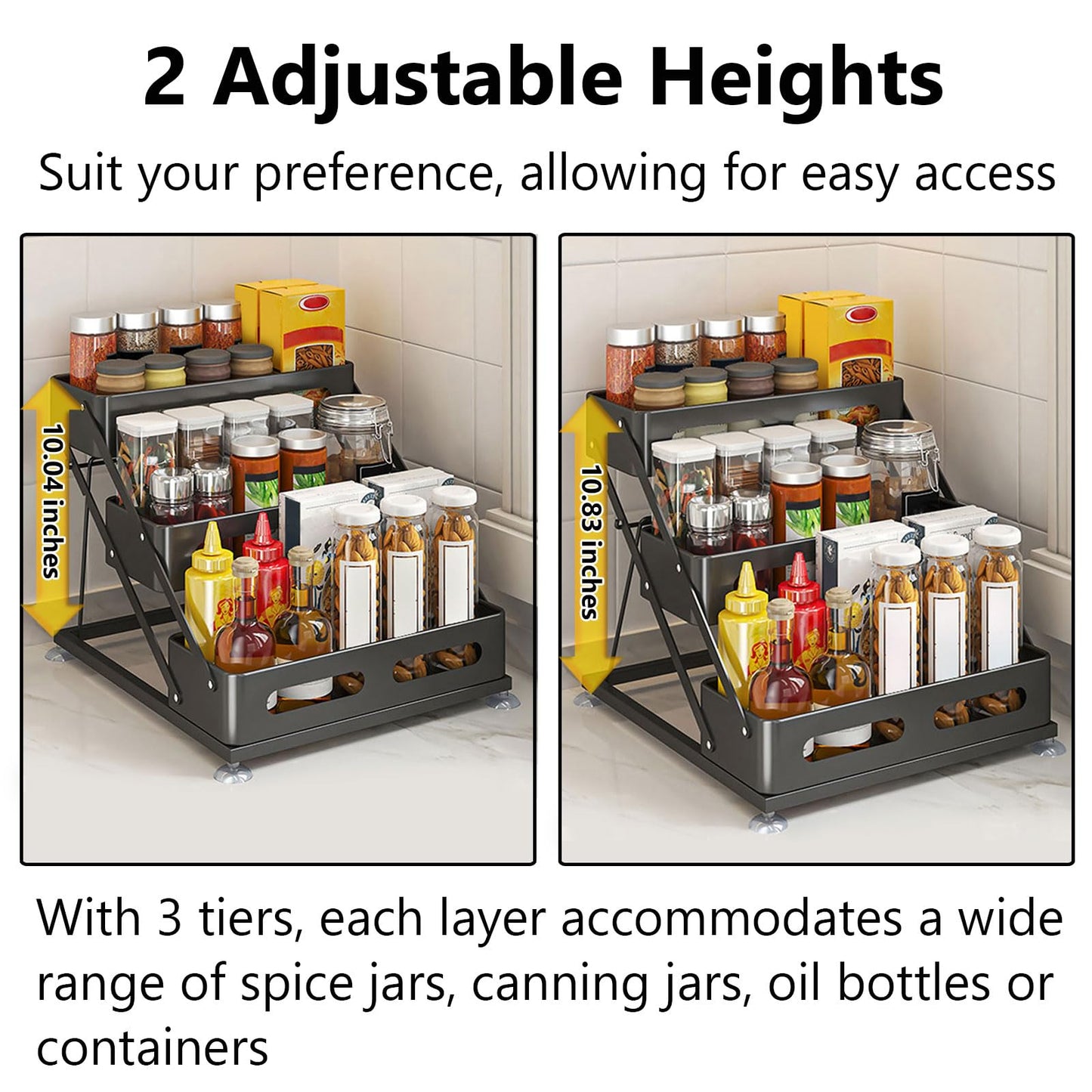 Ceetug 3 Tier Foldable Spice Rack, Black