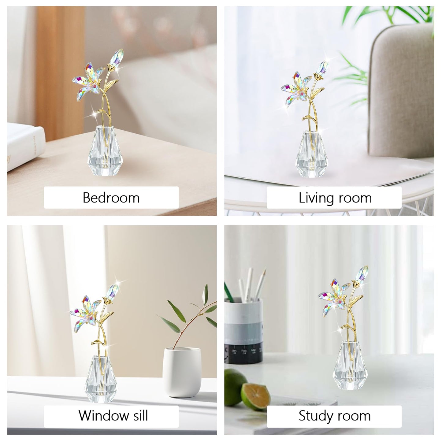 RONG KRISTO Crystal Lily Figurine, Glass Flowers with Stem,Flower Collectible Gifts for Woman, Wedding Party Decor(Transparent)
