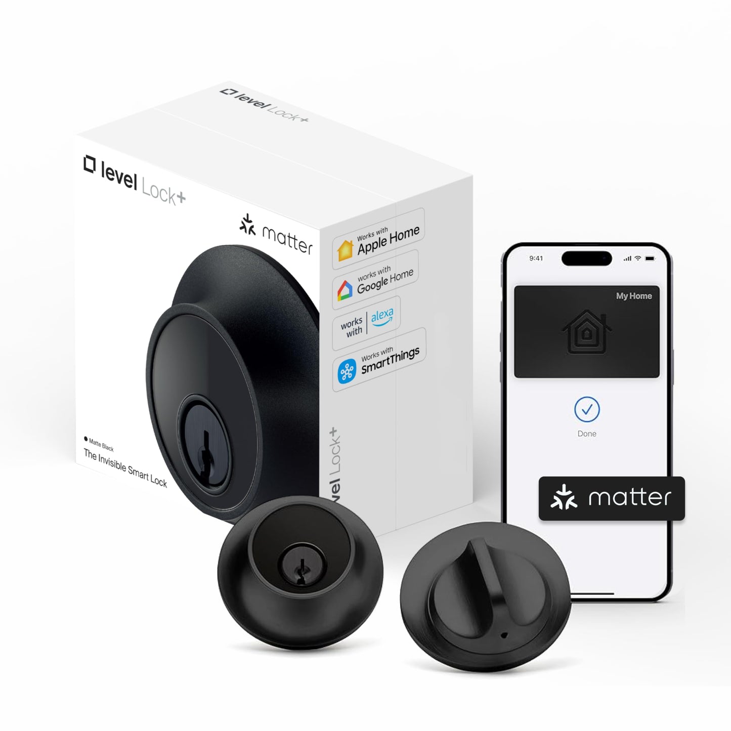 Level Lock+ (Matter) Smart Lock - World's Smallest, Most Advanced Matter-Over-Thread Deadbolt Plus Apple Home Key - Keyless and Remote Access via Apple, Alexa, Google Home, SmartThings (Satin Nickel)