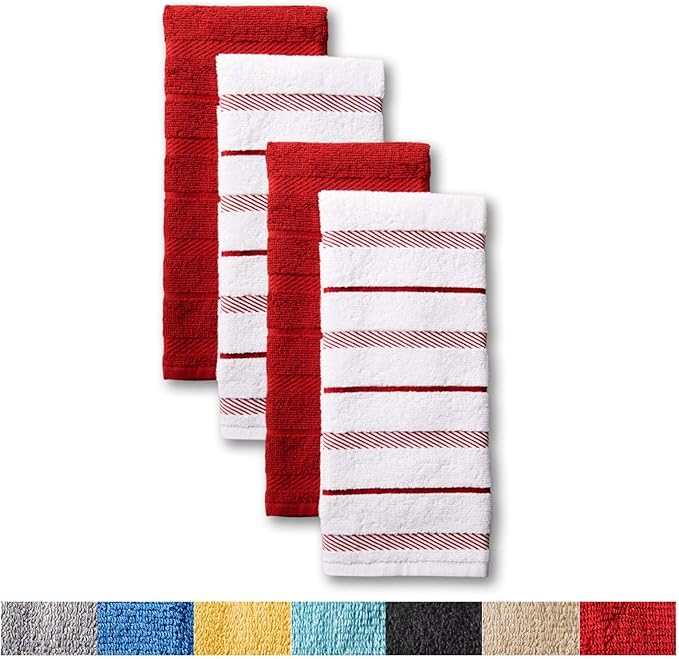 KitchenAid Albany Kitchen Towel 4-Pack Set, Passion Red/White