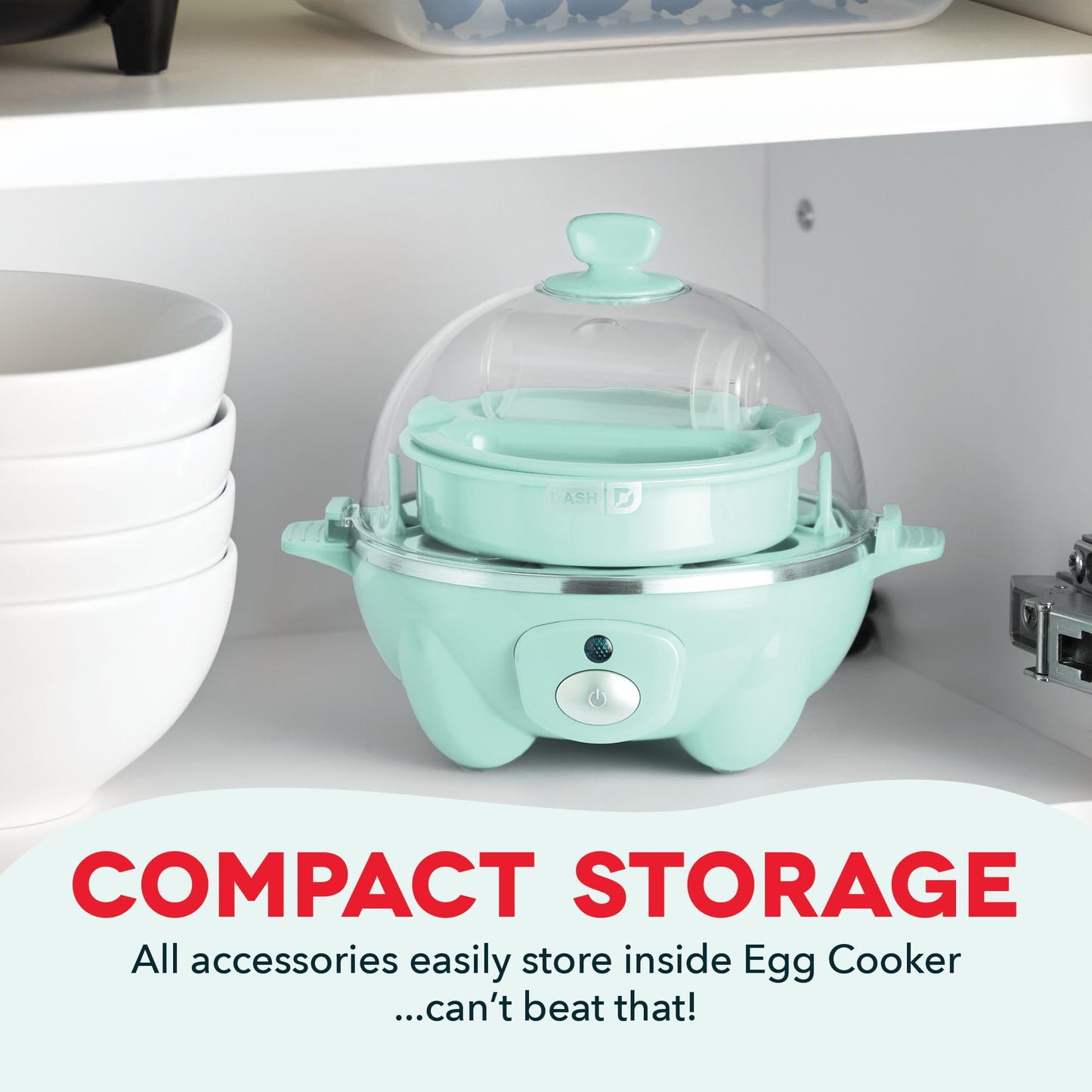 DASH Rapid Egg Cooker: 6 Egg Capacity Electric Egg Cooker for Hard Boiled Eggs, Poached Eggs, Scrambled Eggs, or Omelets with Auto Shut Off Feature - Aqua, 5.5 Inch (DEC005AQ)