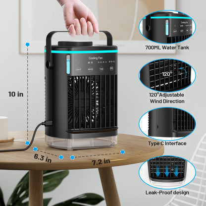 Portable Air Conditioners, Small Air Conditioner Portable, Personal Air Conditioner for Bedroom, Mini Evaporative Air Cooler 4 Speeds Misting Fan with 2-8H Timer for Room Office Desk, Black