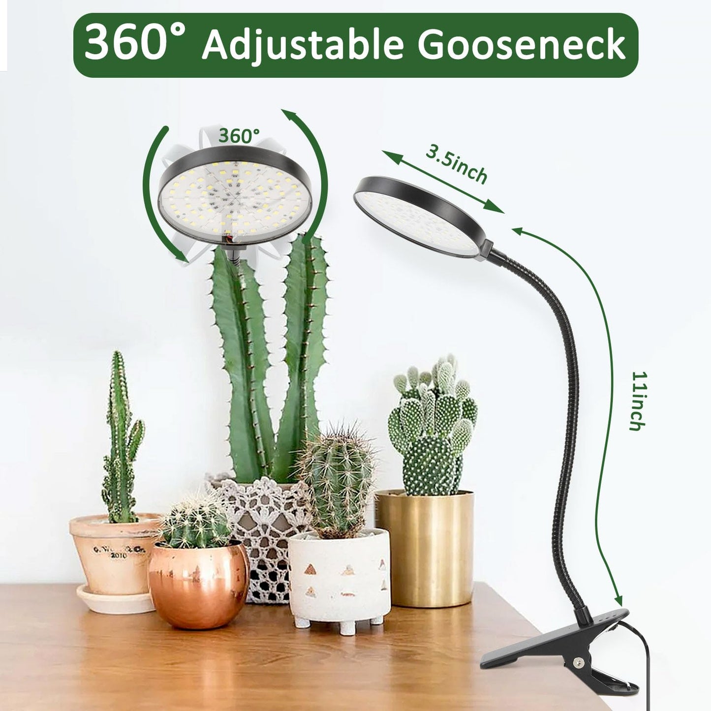 Bufccy Indoor Plant Grow Light, 6000K Full Spectrum LED, Auto On/Off Timer, 9 Dimming Levels, 360 Adjustable Gooseneck, Modern Style, Black