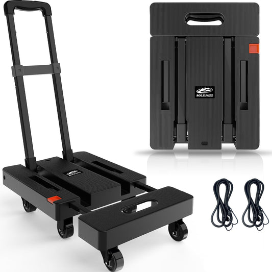 SOLEJAZZ Folding Hand Truck Portable Dolly Cart with Wheels Foldable 500LB Heavy Duty Luggage Cart Collapsible Hand Cart Moving Dolly for Airport Travel Furniture Luggage Office Moving, Black