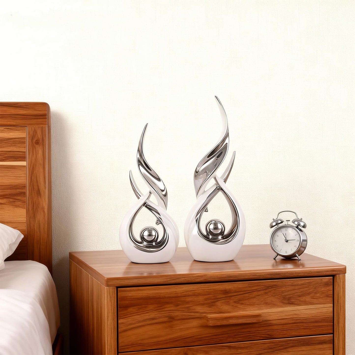 DOVDOV 2-Piece Abstract White and Silver Home Decor, Ceramic Abstract Sculptures, Modern Art Pieces, Suitable for Room Coffee Tables, Office Bookshelves, Dining Table Centers, entryway Decor.