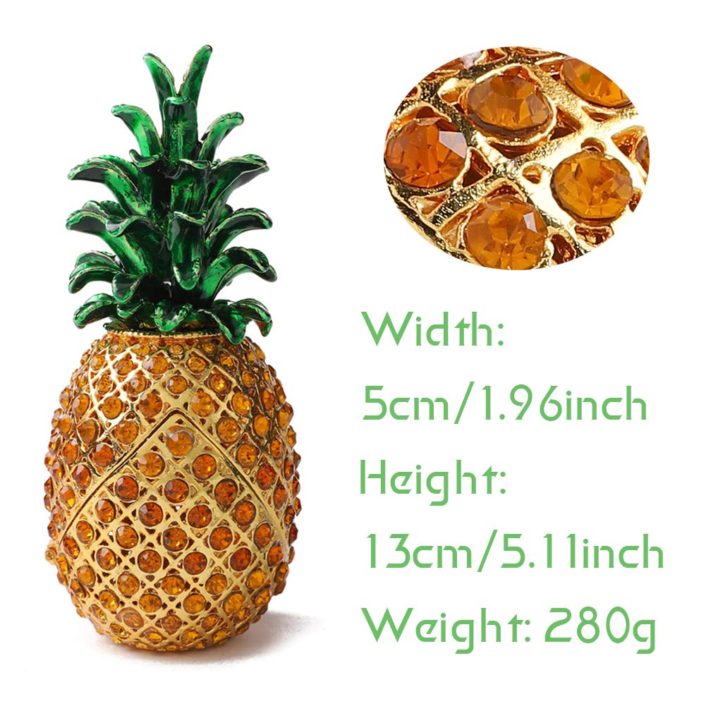 Furuida Pineapple Jewelry Trinket Boxes Hinged Hand-painted with Crystal Fruit Collectible Ornaments Gift Room Decor for Women Girls