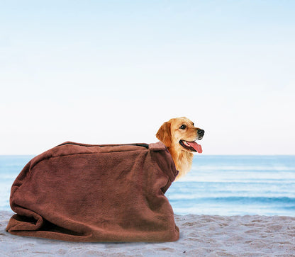 Geyecete Premium Microfiber Dog Towel with Loop Neck Strap - Large, Medium, Small Dog Drying Bag - Brown - S Plus
