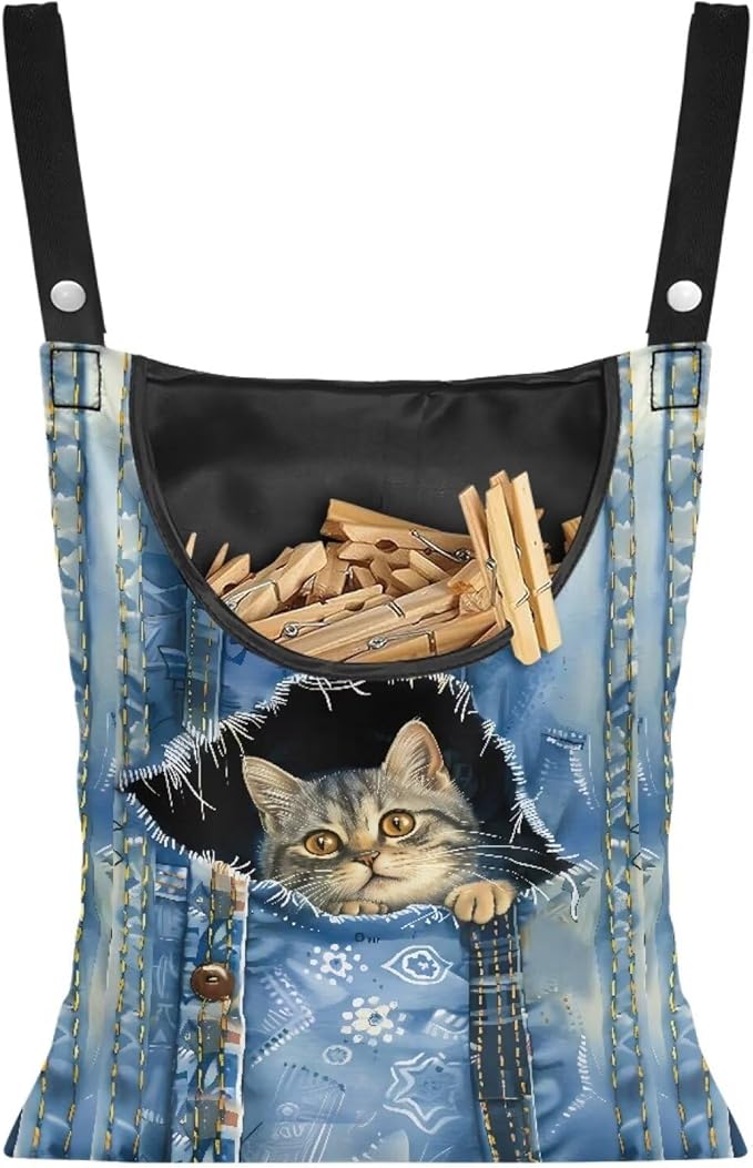 2 Pcs Clothespin Bag, Cat Pin Bag