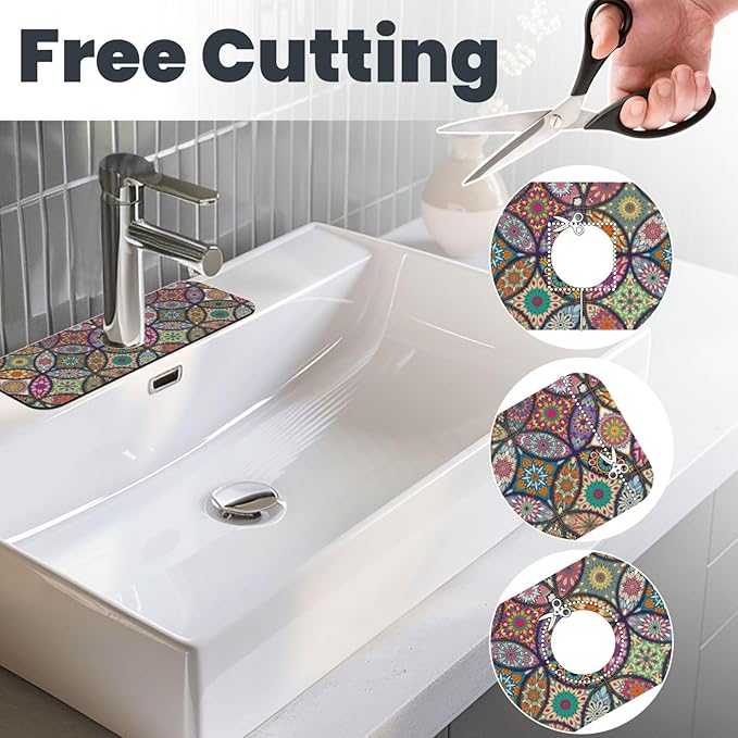 Boho Pretty Mandala Ceramic Rainbow Kitchen Sink Splash Guard Faucet Mat 1 Pcs