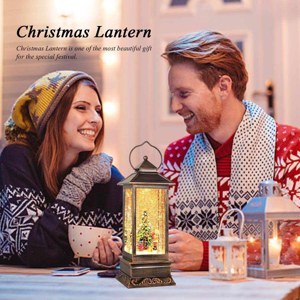 Christmas Snow Globe Lantern Crystal Glitter Lantern Features 8 Songs and 6-Hour Timer Function Ideal for Holiday Decorations and Gifts USB and Battery-Powered Snow Globe (Christmas Tree)