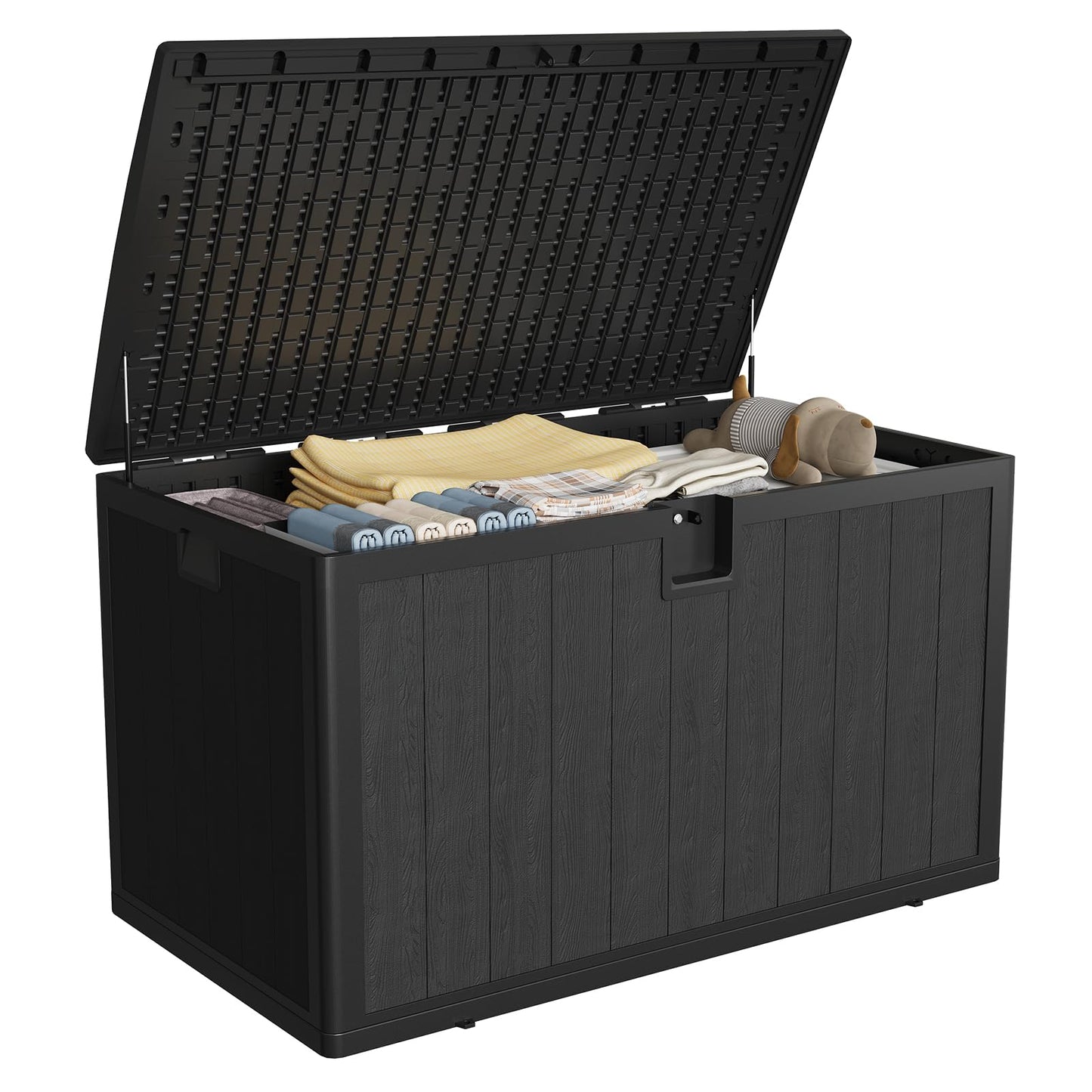 IDEALHOUSE 130 Gallon Resin Deck Box, Waterproof Outdoor Storage Box with Lockable Lid & UV Resistant, Patio Furniture Cushion Storage Container for Garden, Backyard, Poolside (Black)