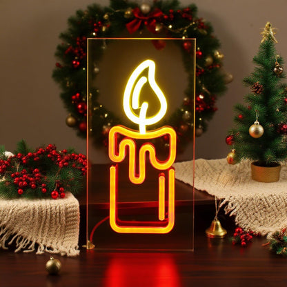 Candle Flame Neon Lights Sign 3D Desktop Standable Flame Lightbox for Wall Decor,USB Powered Candle Fire Neon Sign for Kids Boys Room, Party, Bar, Birthday Decorations