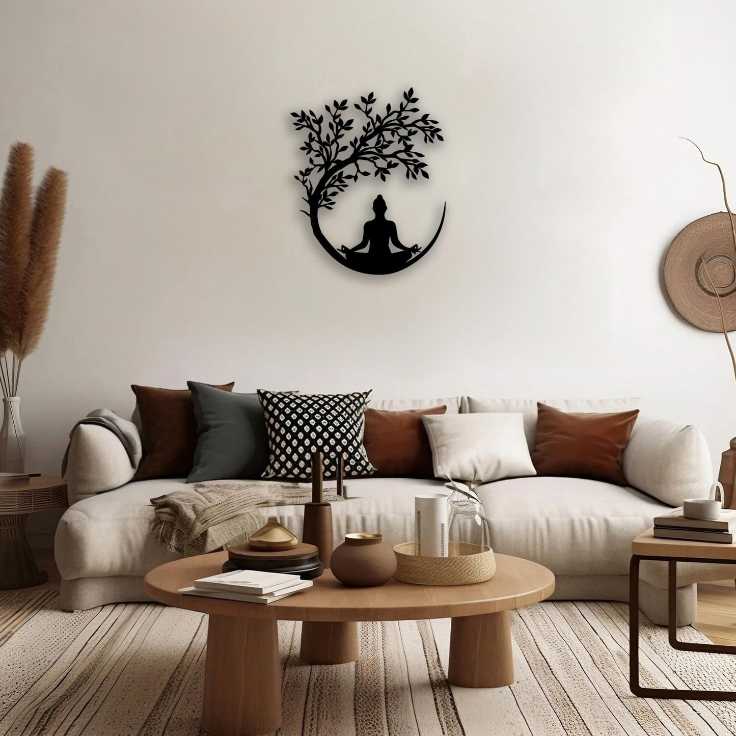 OPTYBVFD Tree of Life and Buddha Metal Wall Decor - Zen Room Decor Wall Art Home Decor for Living Room, Bedroom, Office, Yoga, Meditation (Black)