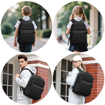 Kono School Backpack Casual Daypack School Bags for Girls Boys Bookbag Lightweight Travel Rucksack Work Bag for Men Women (Black)