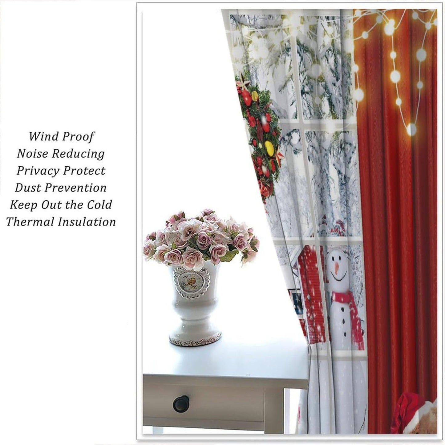 FengMingRui Merry Christmas Curtains Winter Festival Snowman Christmas Tree New Year Christmas Window Treatment Bedroom Living Room Decoration Blackout Decor Window Drapes 52" W X 84" L