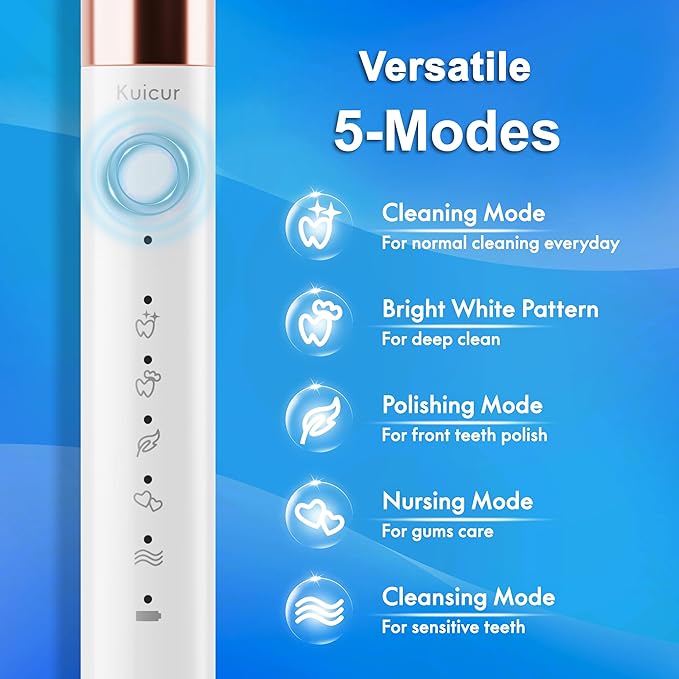 Electric Toothbrush, 10 Brush Heads & Travel Case, 000 VPM Electric Motor & USB