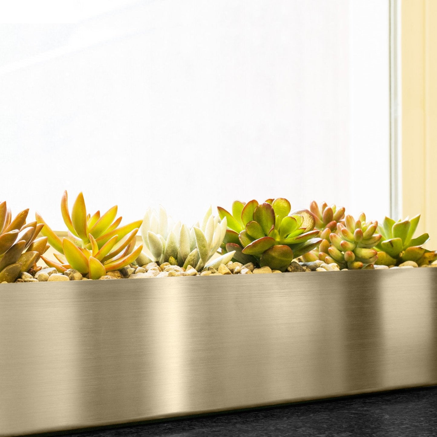 Buhbo Modern Trough Rectangle Planter 32 inch, Brushed Stainless Steel