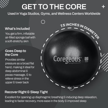 Tune Up Fitness – Coregeous Ball | Psoas Release Tool, Abdominal, Belly & Lower Back Release | Core Ball, Exercise Ball for Low Back, Stress & Digestive Relief, Improved Breathing & Sleep (Iris)